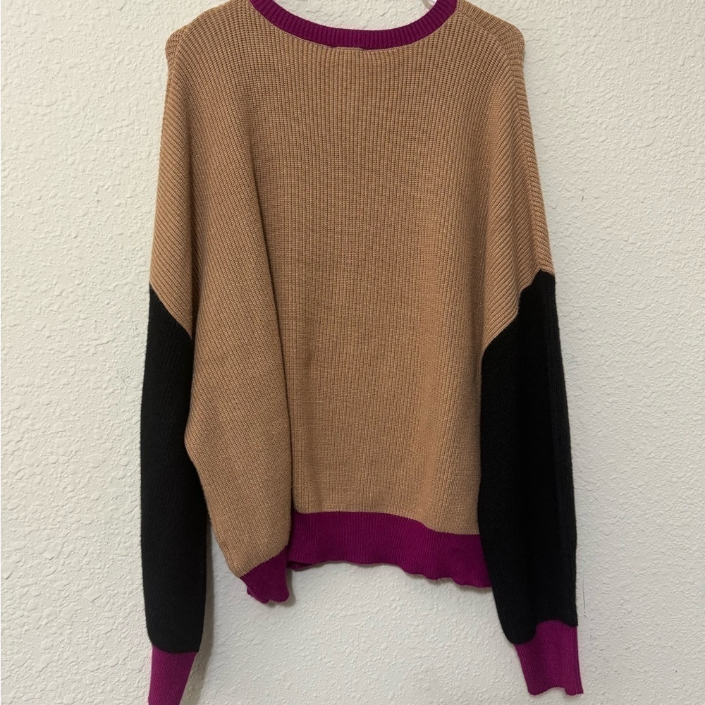 Relaxed Color Block Ribbed Crew Neck Sweater - Picture 3 of 6